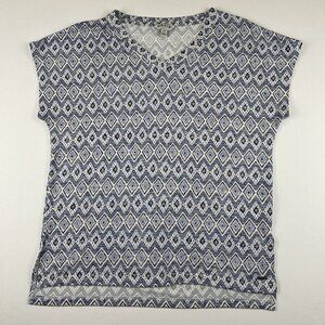 Orvis Short Sleeve T-Shirt Women’s S Polyester Blend Stretch V-Neck Diamond Blue